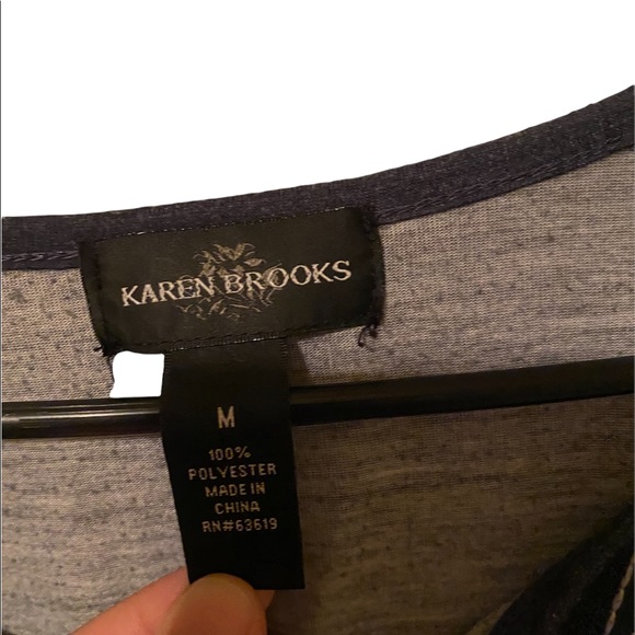 Denim colored long sleeved top with white tassels and embroidery. Size medium. - Picture 3 of 3